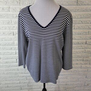 Jones New York Sport Women Top 1X Plus 3/4 Sleeve Blue White Stripe STR37E